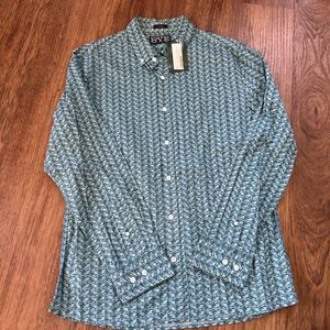 Rye By Hawker Rye mens shirt Sz M Short, Slim Blue Print, Long Sleeve Button Up